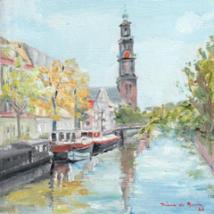 Diana de Bruin, Westertoren, 195 euro, Olieverf op paneel zonder lijst, 20x20 cm