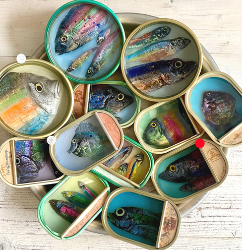 Ortaire de Coupigny, Big Fishtins, 145 euro, Mixed media in original fishtin.