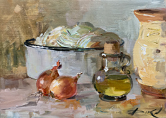 Natalia Dik, Ui met oliel, Olieverf op doek, 25x35 cm, €.675,-