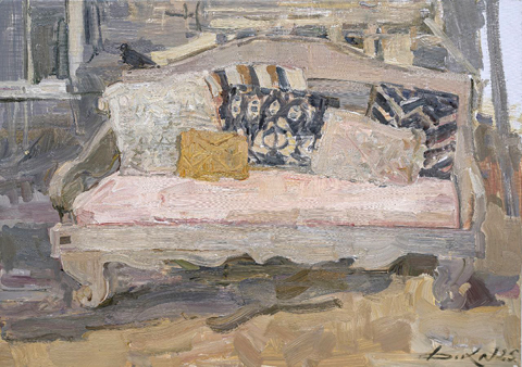 Natalia Dik, Bank op het zand, 1650 euro, Olieverf op doek in baklijst, 60x70 cm