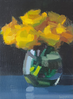 Bairbre Duggan,Yellow Roses, 550 euro, Olieverf op doek in baklijst, 18x24 cm