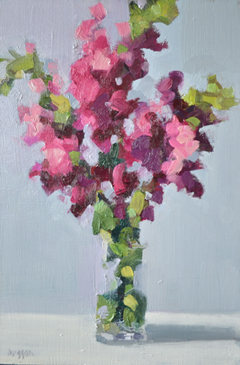 Bairbre Duggan, Snapdragon, 950 euro, Olieverf op paneel in zwarte baklijst, 20x30 cm