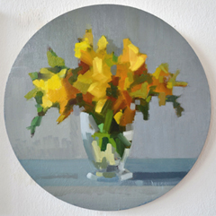 Bairbre Duggan, Fresias, 1050 euro, Olieverf op paneel zonder lijst, 30 cm