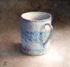 Anneke Elhorst, Blauw-wit kopje, Olieverf op paneel, 12x12 cm, €.240,-
