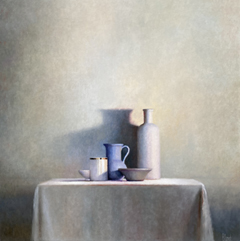 Anneke Elhorst, Stilleven op tafel, Olieverf op doek, 110x110x5 cm, €.3500,-