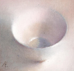 Anneke Elhorst, Wit Schaaltje, 195 euro, Olieverf op paneel, 10x10x3 cm