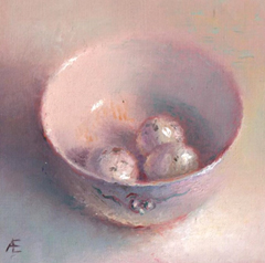 Anneke Elhorst, 3 eitjes, 240 euro, Olieverf op paneel, 12x12x3 cm
