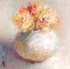 Anneke Elhorst, Oranje bloemen, 195 euro, Olieverf op paneel, 10x10x3 cm