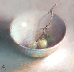 Anneke Elhorst, Witte druiven, 240 euro, Olieverf op paneel zonder lijst, 12x12x3 cm