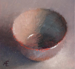 Anneke Elhorst, Schaaltje met lichtbbruin, 195 euro, Olieverf op paneel zonder lijstje, 10x10x3 cm