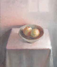 Anneke Elhorst, Citroenen op tafeltje, 320 euro, Olieverf op paneel zonder lijst, 18x15x4 cm