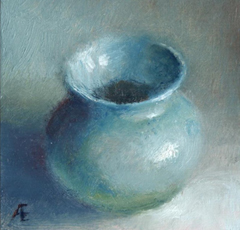 Anneke Elhorst, Blauwe vaas, 240  euro, Olieverf op paneel zonder lijst, 12x12 cm