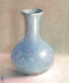 Anneke Elhorst, Blauw Vaasje, 325 euro, Olieverf op paneel zonder lijst, 15x18x3 cm