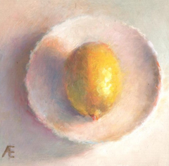 Anneke Elhorst, Citroen, 240 euro, Olieverf op paneel zonder lijst, 12x12x3 cm