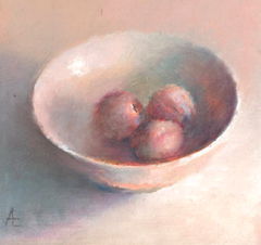 Anneke Elhorst, Abrikozen, 240 euro, Olieverf op paneel zonder lijst, 12x12x3 cm