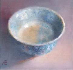 Anneke Elhorst, Blauwe kom, 240 euro, Olieverf op paneel zonder lijst, 12x12x3 cm