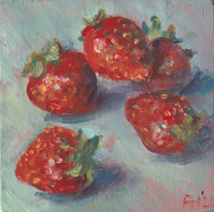 Florentine Haak, Aardbeien, Olieverf op paneel (zonder lijst), 11x11 cm, €.60,-