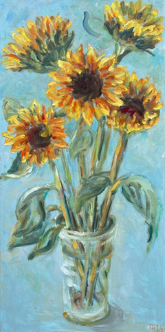 Florentine Haak, Zonnebloemen, 400 euro, Olieverf op doek zonder lijst, 60x40 cm