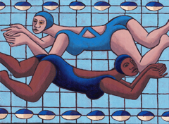 Aline Jansma, Lunchzwemmen, Olieverf op paneel, 19x26 cm, €.300,-