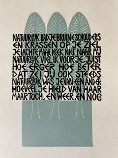 Aline Jansma, Natuurlijk, 150 euro, Lino in vintage lijst, 24x30 cm