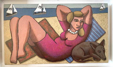 Aline Jansma, September Koelte, 350 euro,  Olieverf op paneel met witte baklijst, 14,5x25 cm
