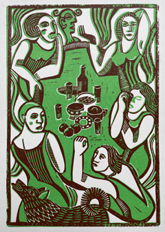 Aline Jansma, Chaos en rumoer, 150 euro, Lino in zwarte lijst, 25x31 cm