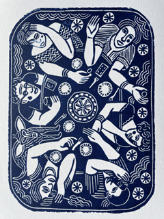 Aline Jansma, Taart en Chinese thee, 150 euro, Lino in zwarte lijst, 23x28 cm