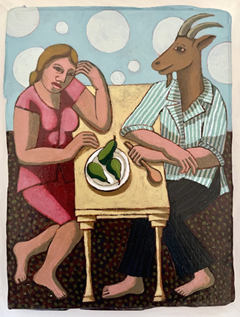 Aline Jansma, Die niet waagt, 350 euro, Olieverf op paneel in witte baklijst, 16x20 cm 