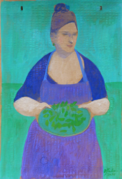 Elisabeth Jonkers, Envelop 1 paarse dame, Olieverf bruine envelop, 36x24 cm, €.125,-