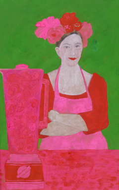 Elisabeth Jonkers, Juicy lady, Olieverf op papier in houten lijst, 66x44 cm, €.750,-