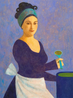 Elisabeth Jonkers, Blauwe kokkin, 1750 euro, Olieverf op doek zonder lijst, 80x60 cm