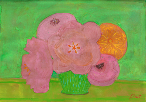 Elisabeth Jonkers, Flowers 3, 175 euro, Gemengde techniek op papier in houten lijst, 21x30 cm