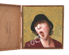 Koos ten Kate, Klaasje, Acryl op paneel in sigarenkistje, 15x16 cm, €.175,-