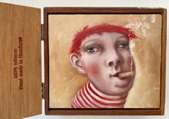 Koos ten Kate, Cadet, Olieverf op paneel in houten sigarenkist, 16x13x4 cm, €.165,-