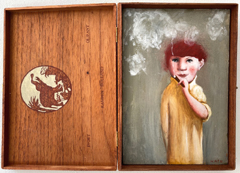 Koos ten Kate, Ivory, Olieverf op paneel in houten sigarenkistje, 22x15 cm, €195,-