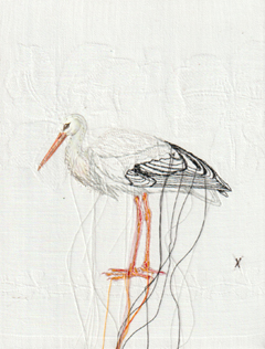 Judith Koning, Buizerd, 125 euro, Gemengde techniek op damast zonder lijst, 24x18 cm