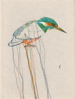 Judith Koning, IJsvogel 1, 125 euro, Gemengde techniek op doek zonder ljist, 24x18 cm