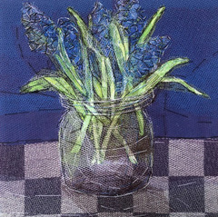 Nicole Ladrak, Blauwe druifjes, Textiel, 20x20 cm, €.120,-
