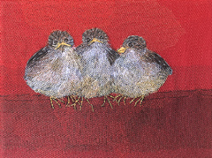 Nicole Ladrak, Drie musjes 1368, 120 euro, Textiel zonder lijst, 18x24 cm