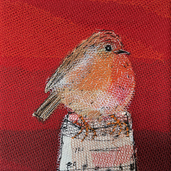 Nicole Ladrak, Roodborstje 1409, 85 euro, Textiel, 12x12 cm