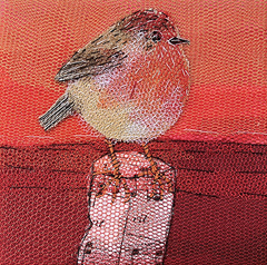 Nicole Ladrak, Roodborstje 1466, 85 euro, Textiel zonder ljist, 12x12 cm