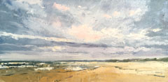 Ineke Mahieu, Pink Clouds, Olieverf op doek in houten baklijst, 15x30 cm, €.250,-