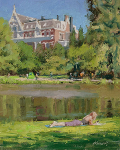 Richard van Mensvoort, Vondelpark, 30x24 cm, Olieverf op doek in baklijst, 30x24 cm