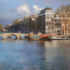 Richard van Mensvoort, Amstel Amsterdam, 4250 euro, Olieverf op doek in houten bak lijst, 100x100 cm