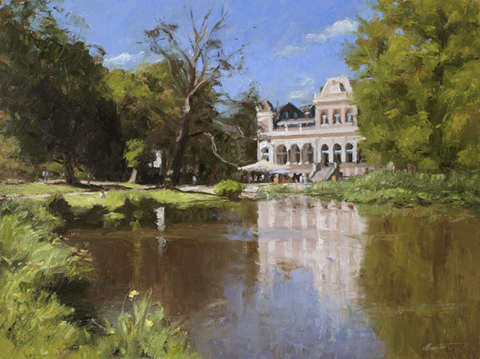 Richard van Mensvoort, Vondelpark, 2750 euro, Olieverf op paneel in baklijst, 60x80 cm