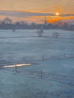 Richard van Mensvoort, Winterochtend, 2750 euro, Olieverf op paneel in baklijst, 80x60 cm
