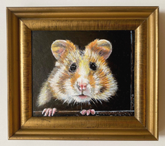 Liesbet Milort, Goldhamster, 185 euro, Acryl op paneel in vintage lijstje, 17,5x15,5cm incl. lijstje