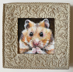 Liesbet Milort, Hamstertje, 95 euro, Acryl op paneel in vintage lijstje, 13,5x14 cm inc. lijstje