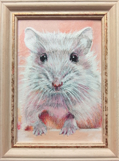 Liebet Milort, Fluffy, 195 euro, Acryl en krijtl in vintage lijstje, 14x18 cm