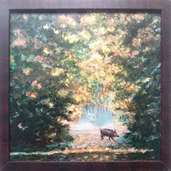 Liebet Milort, Wilde Ontmoeting, 195 euro, Acryl en krijtl in vintage lijstje, 15x15 cm